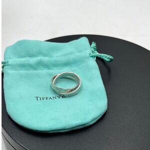 Tiffany & Co 1837 Sterling Silver Interlocking Circles Sleek Curves Ring Sz 9